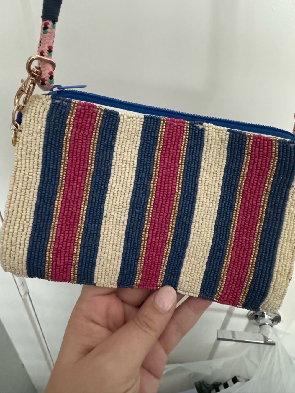 Beaded Desert Motif Wristlet Clutch in Cream, Navy & Tan - Picture 3 of 4